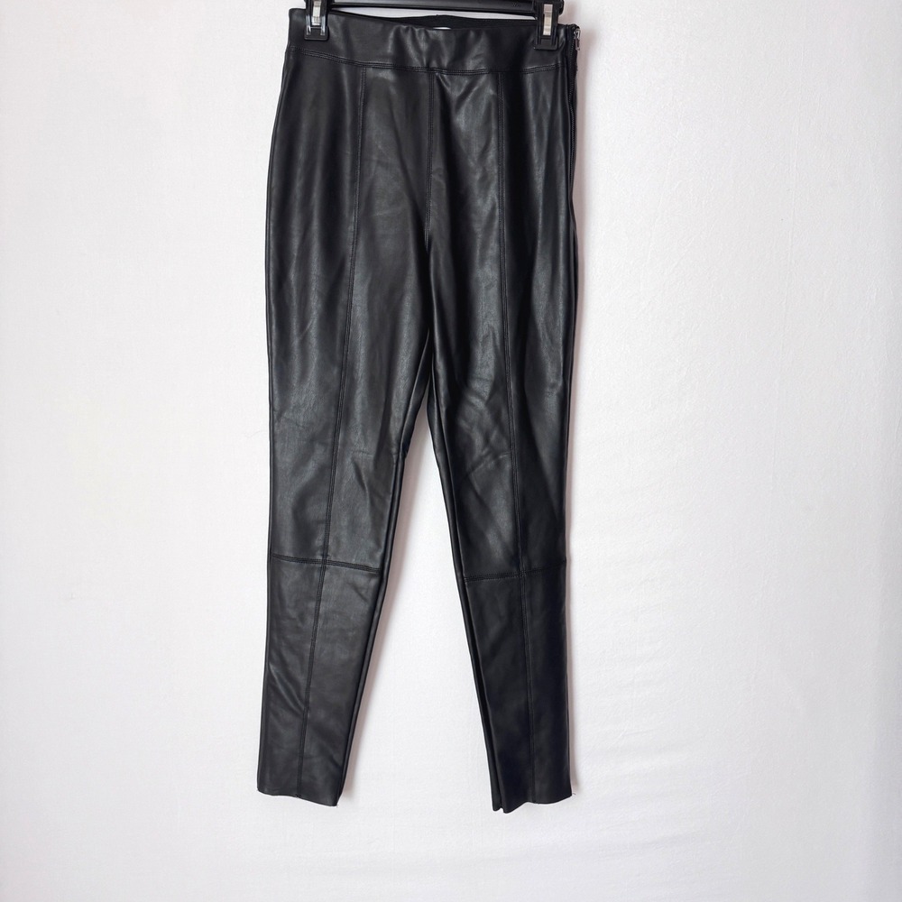 Topshop Faux Leather Leggings Women Size 6 Black Side Zip High Waisted Edgy